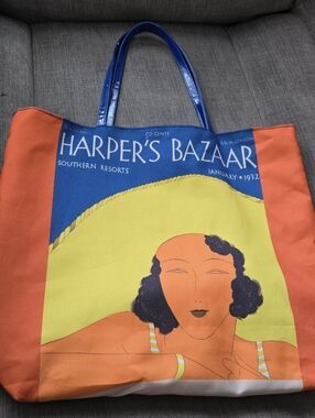 Estee Lauder Blue, Orange & Yellow Graphic Harper's Bazaar Tote